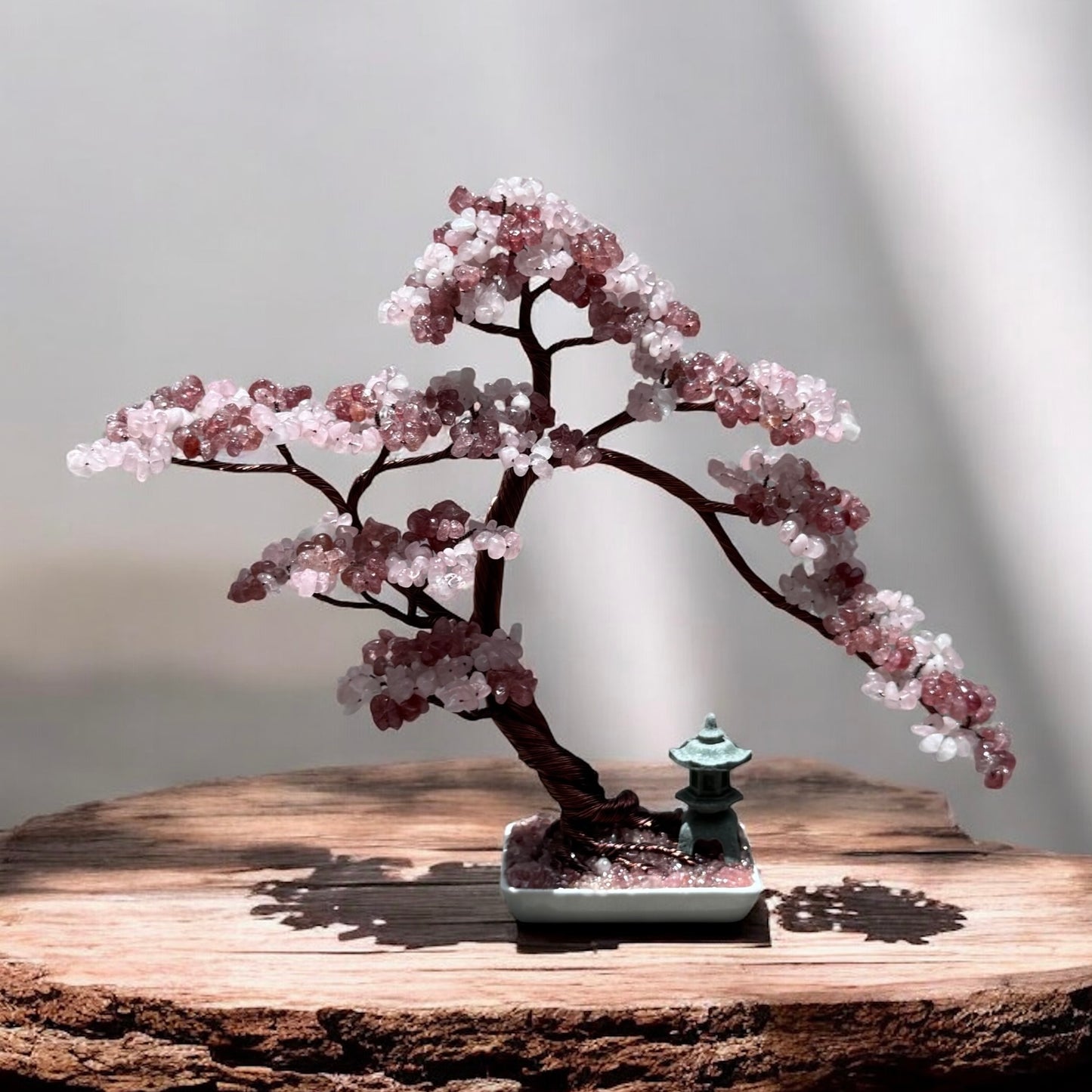 Large Strawberry- Rose Quartz Pagoda Bonsai Crystal Tree