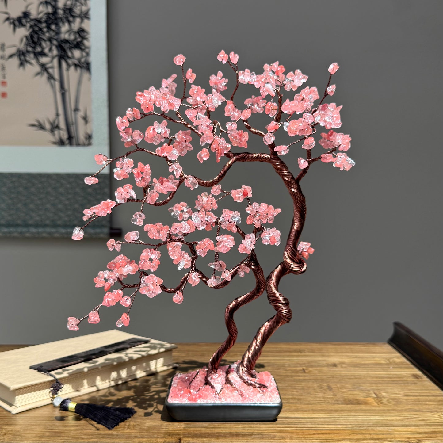 Large Cherry Quartz Bonsai Family Crystal Tree