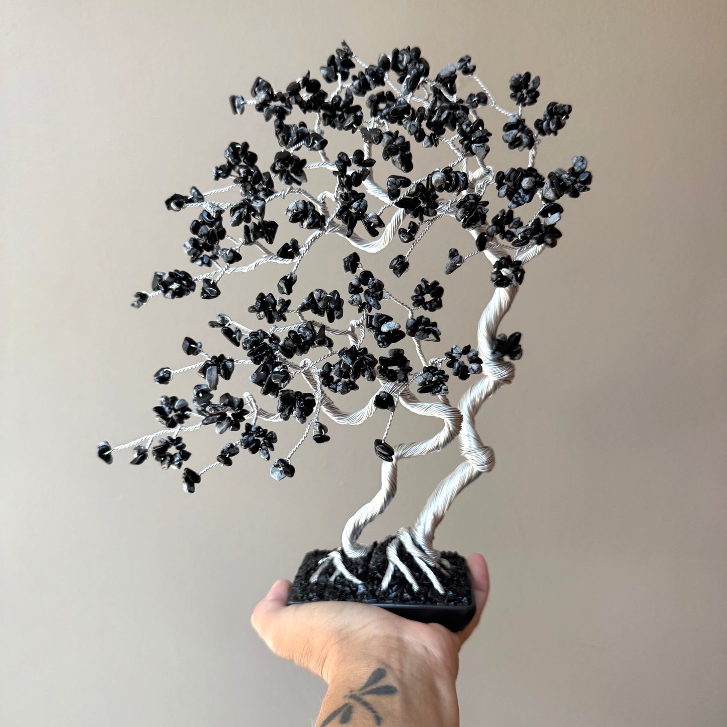 Large Snowflake Obsidian Bonsai Family Crystal Tree