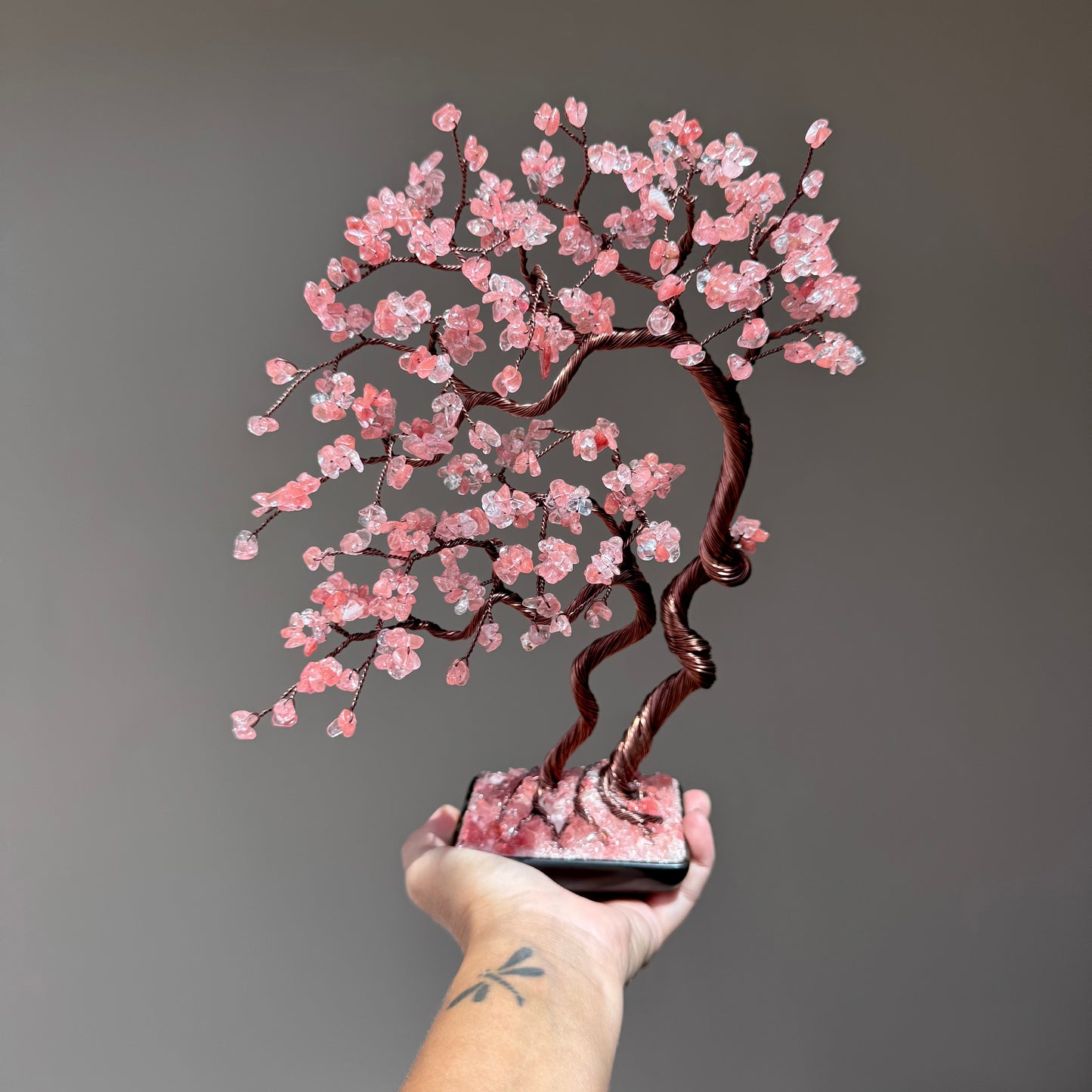 Large Cherry Quartz Bonsai Family Crystal Tree