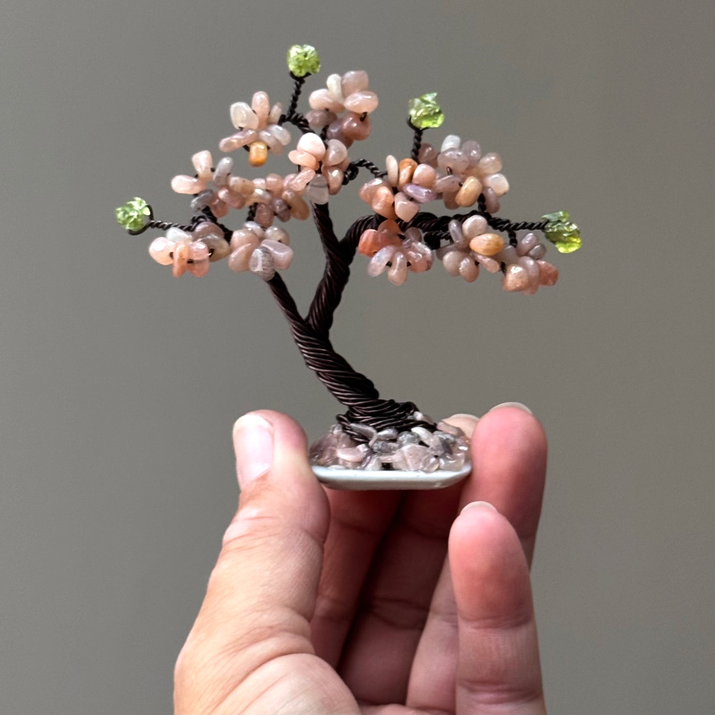 Mini Peach Moonstone Bonsai Crystal Tree