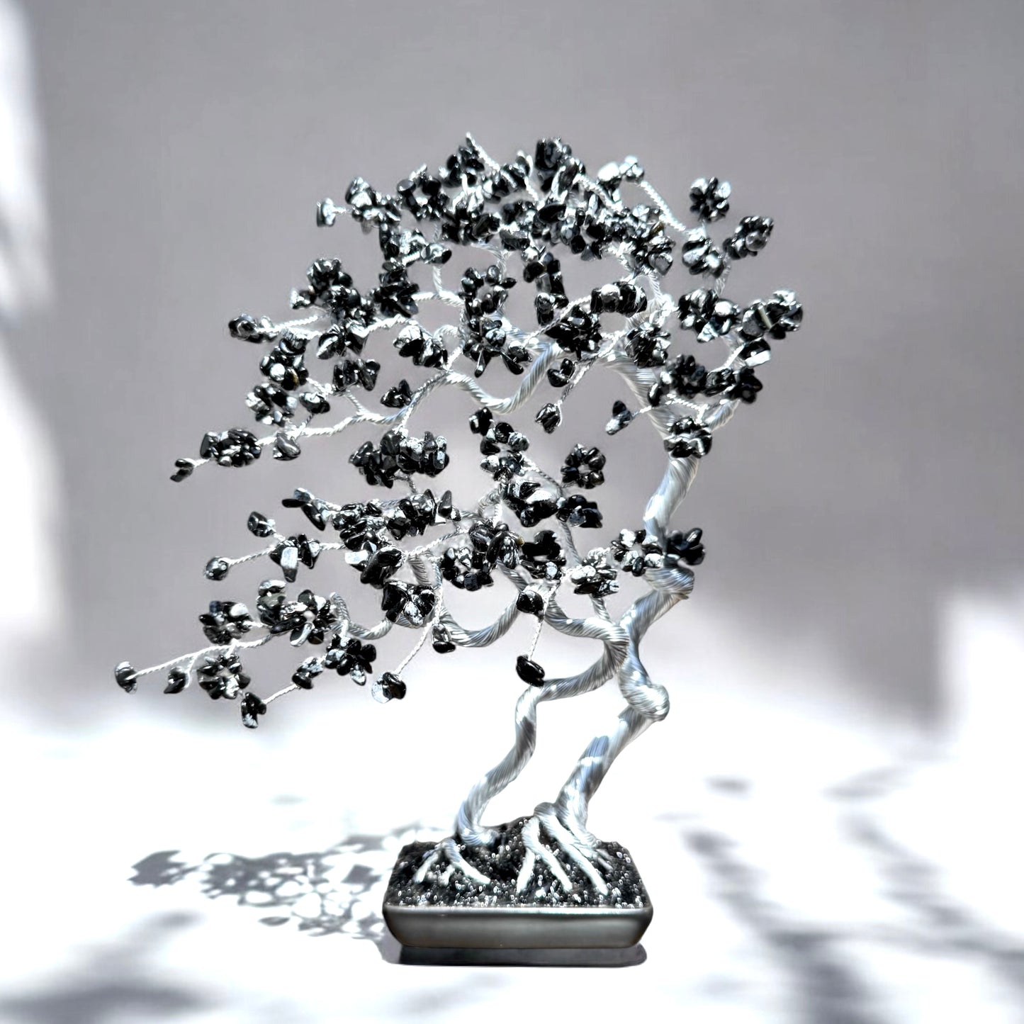 Large Snowflake Obsidian Bonsai Family Crystal Tree
