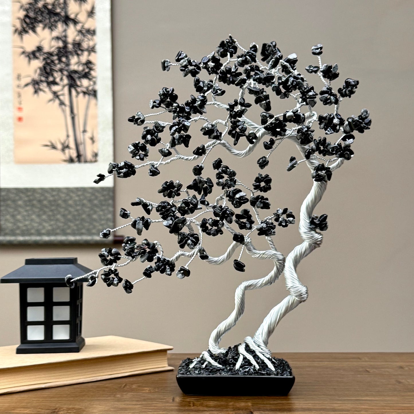 Large Snowflake Obsidian Bonsai Family Crystal Tree