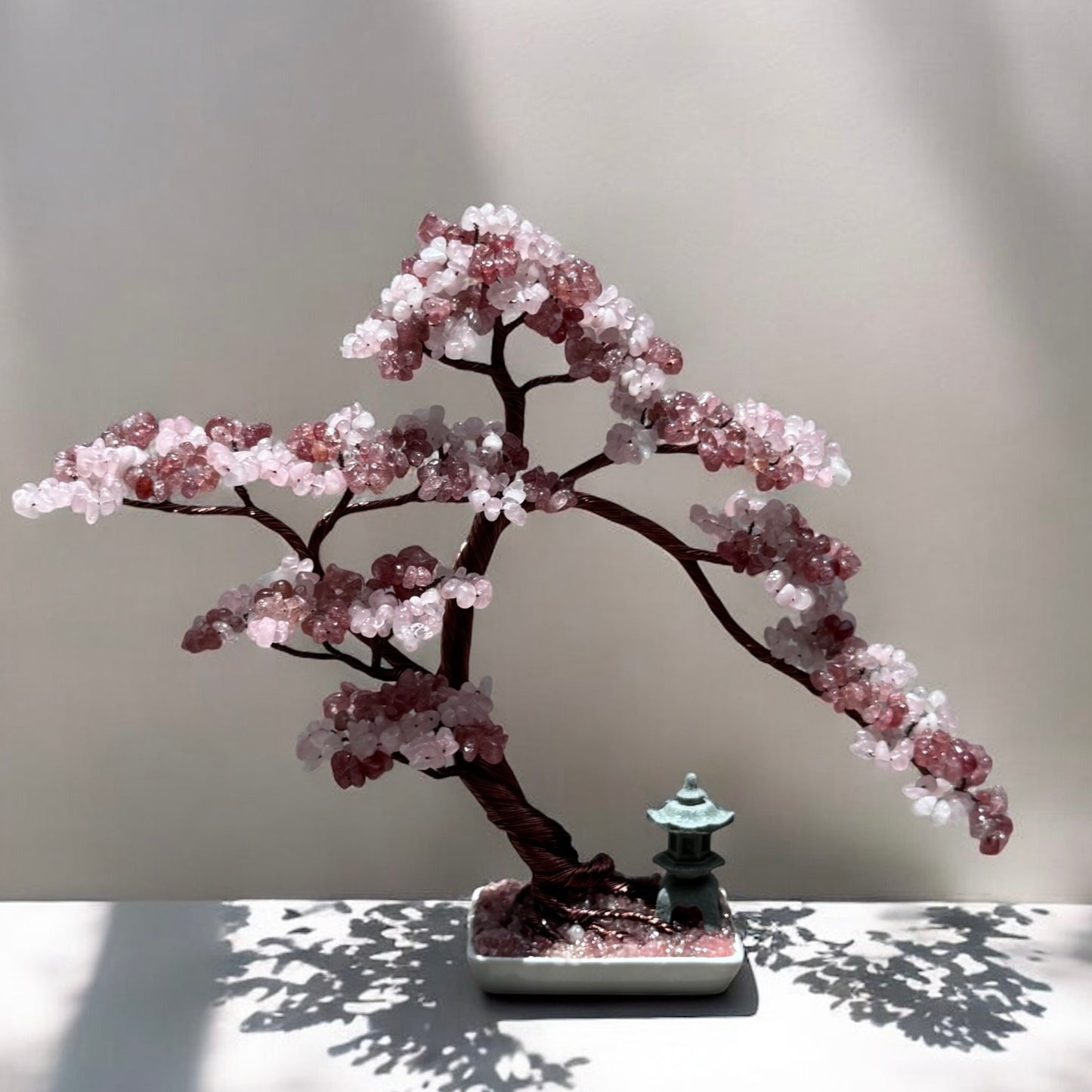 Large Strawberry- Rose Quartz Pagoda Bonsai Crystal Tree