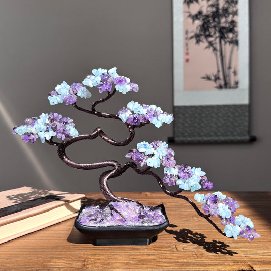 Aquamarine Amethyst Bonsai Crystal Tree
