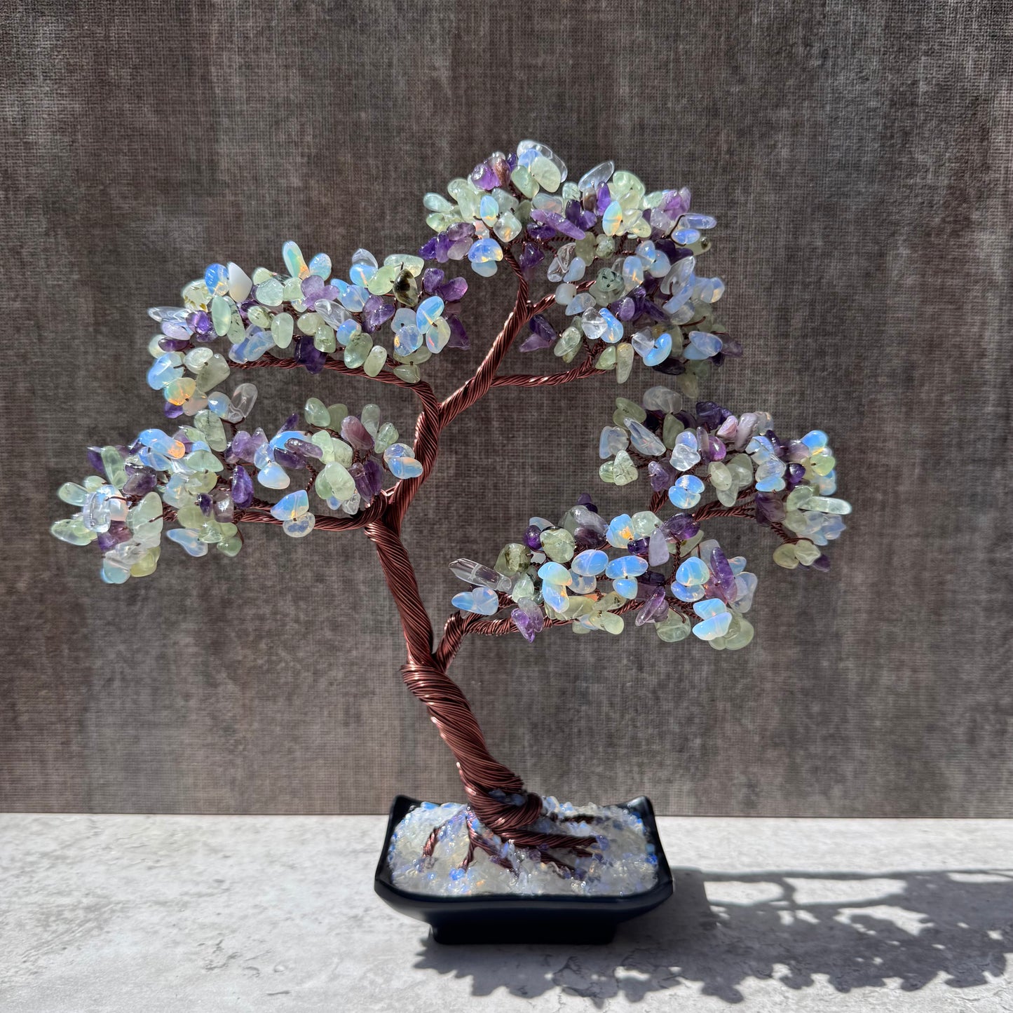 Amethyst, Prehnite, Opal Bonsai Crystal Tree