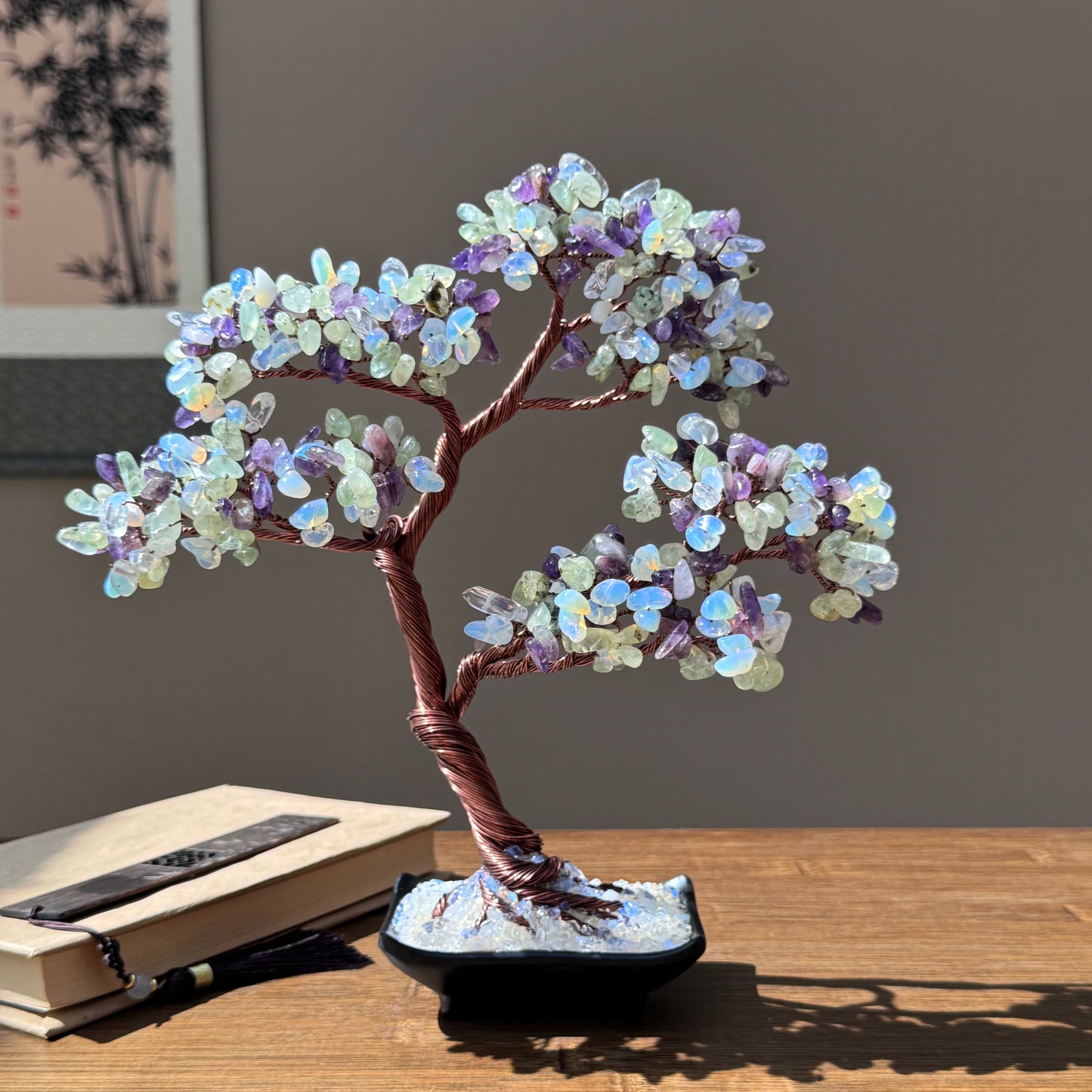 Amethyst, Prehnite, Opal Bonsai Crystal Tree