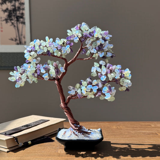 Amethyst, Prehnite, Opal Bonsai Crystal Tree