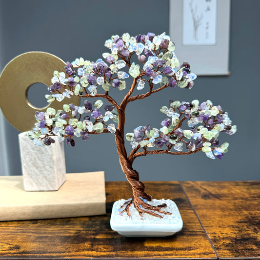 Amethyst, Prehnite, Opal Bonsai Crystal Tree