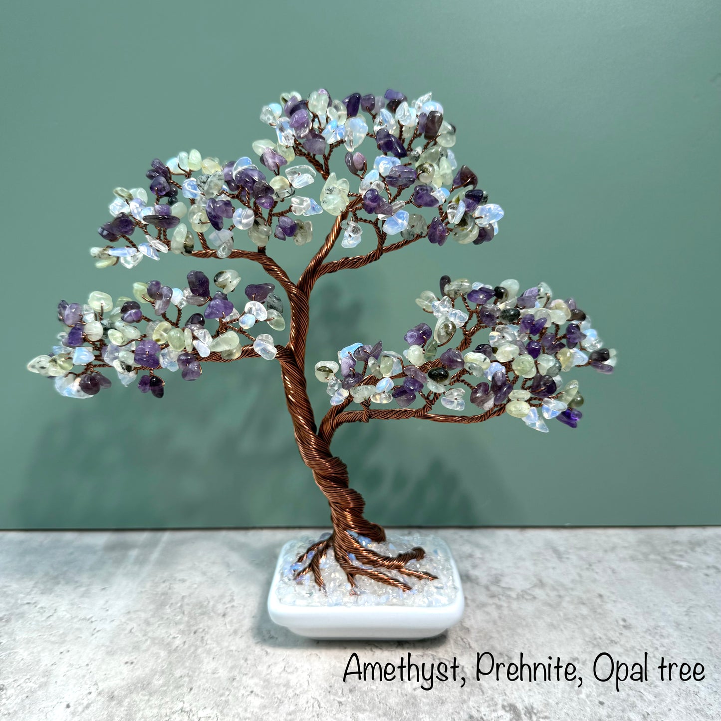 Amethyst, Prehnite, Opal Bonsai Crystal Tree