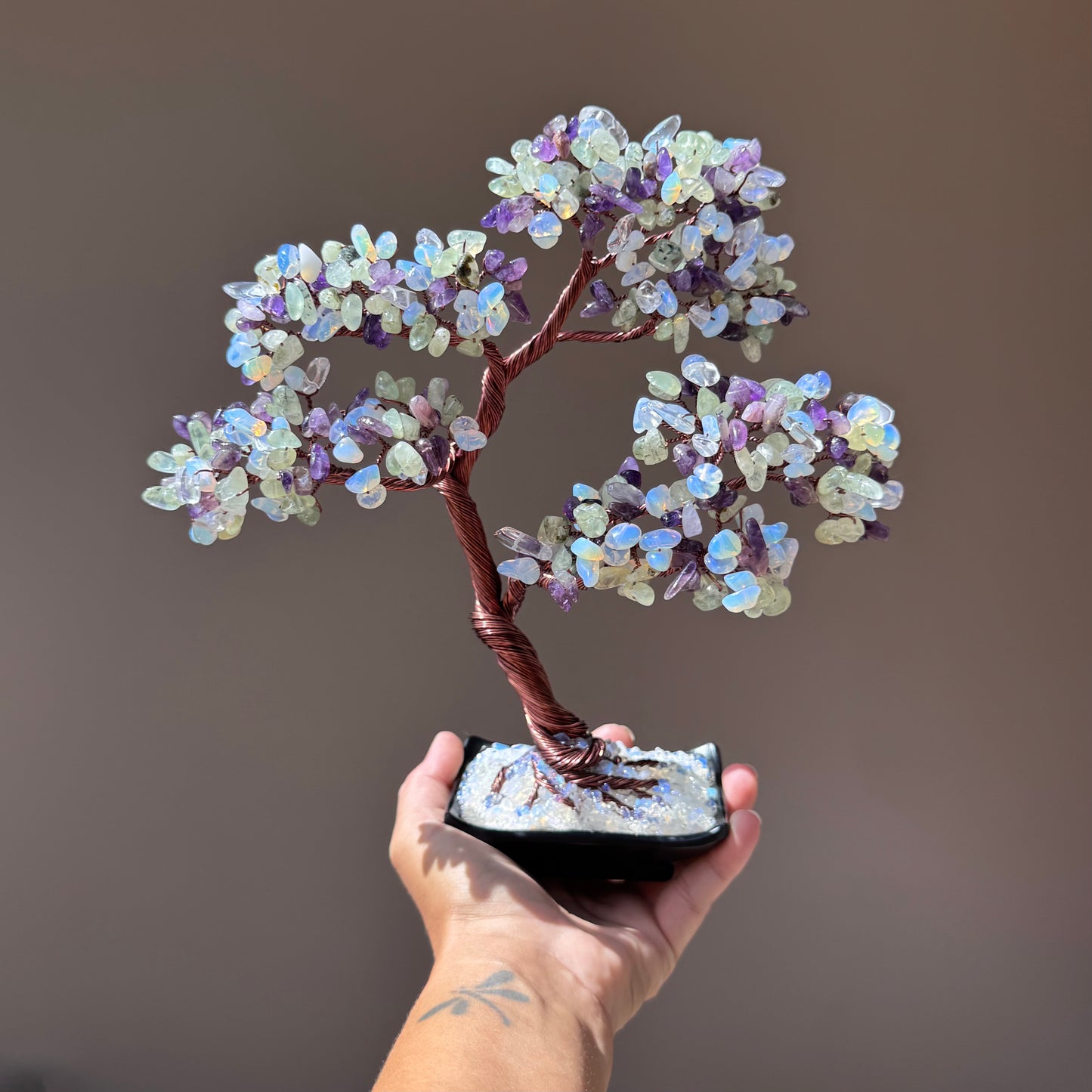 Amethyst, Prehnite, Opal Bonsai Crystal Tree