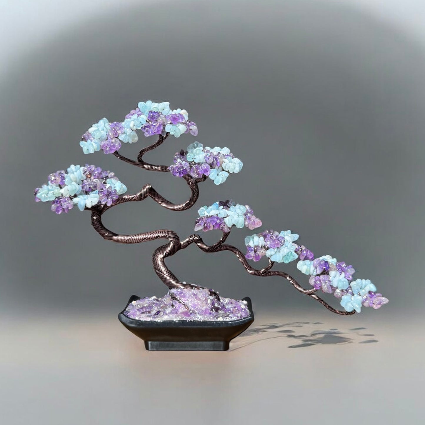 Aquamarine Amethyst Bonsai Crystal Tree