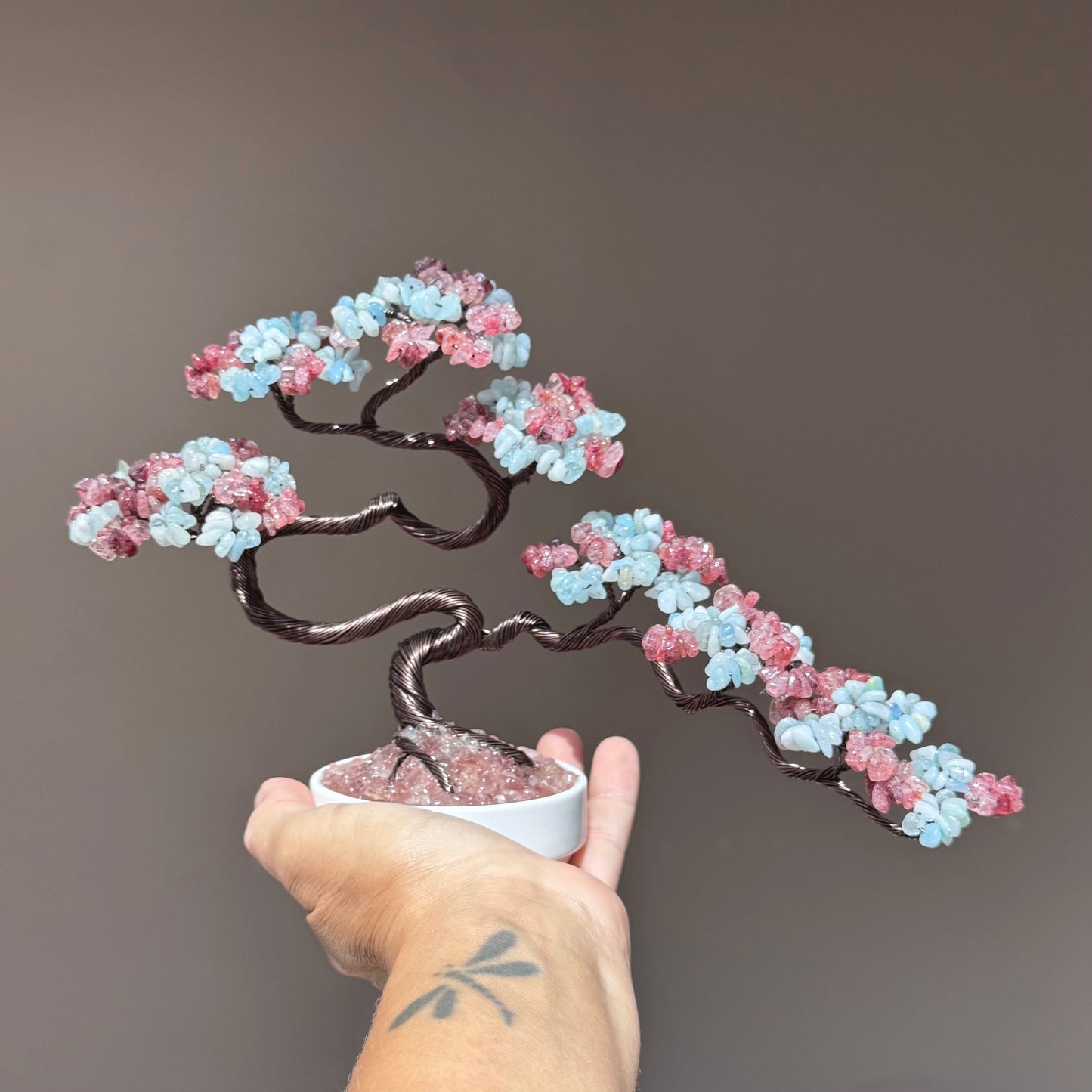 Aquamarine Strawberry Quatrz Bonsai Crystal Tree