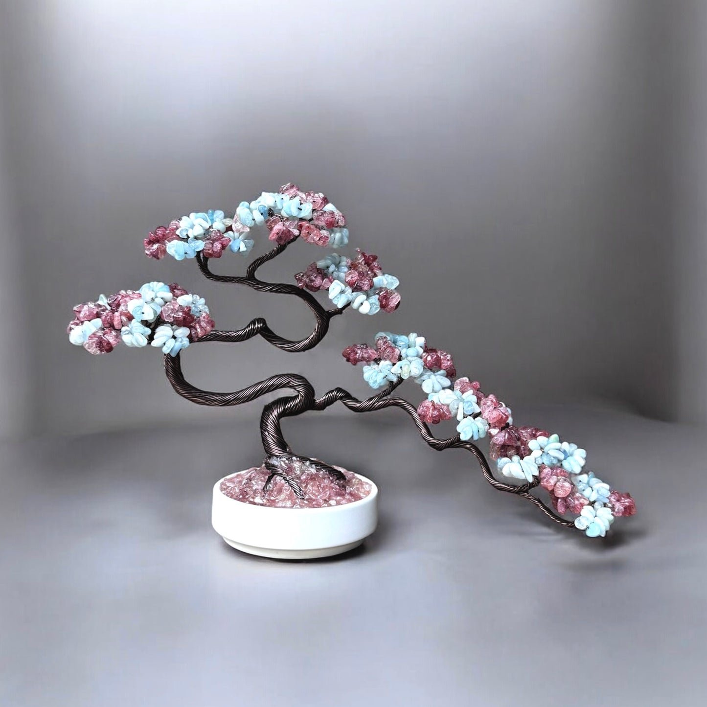 Aquamarine Strawberry Quatrz Bonsai Crystal Tree