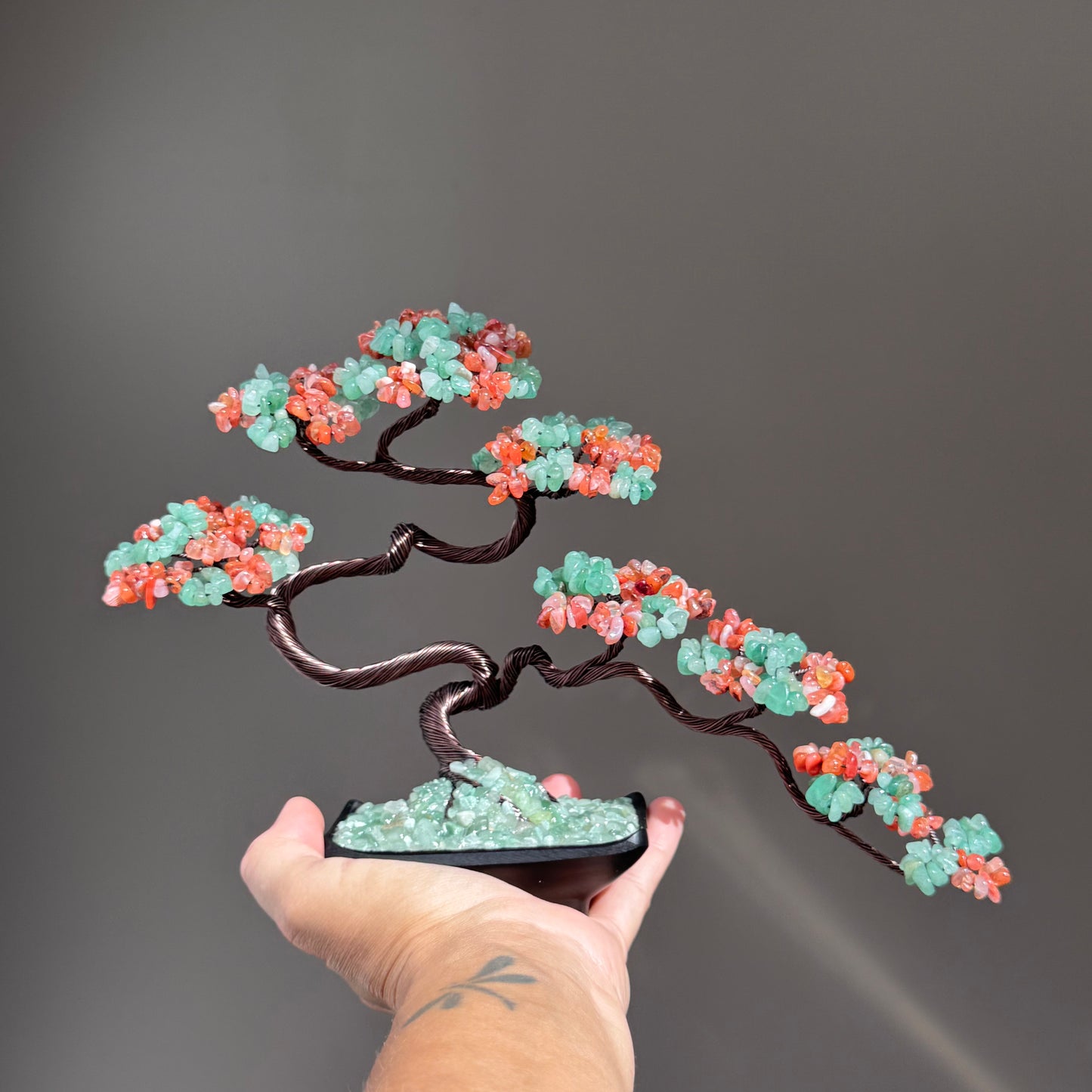 Green Aventurine and Milky Carnelian Bonsai Crystal Tree