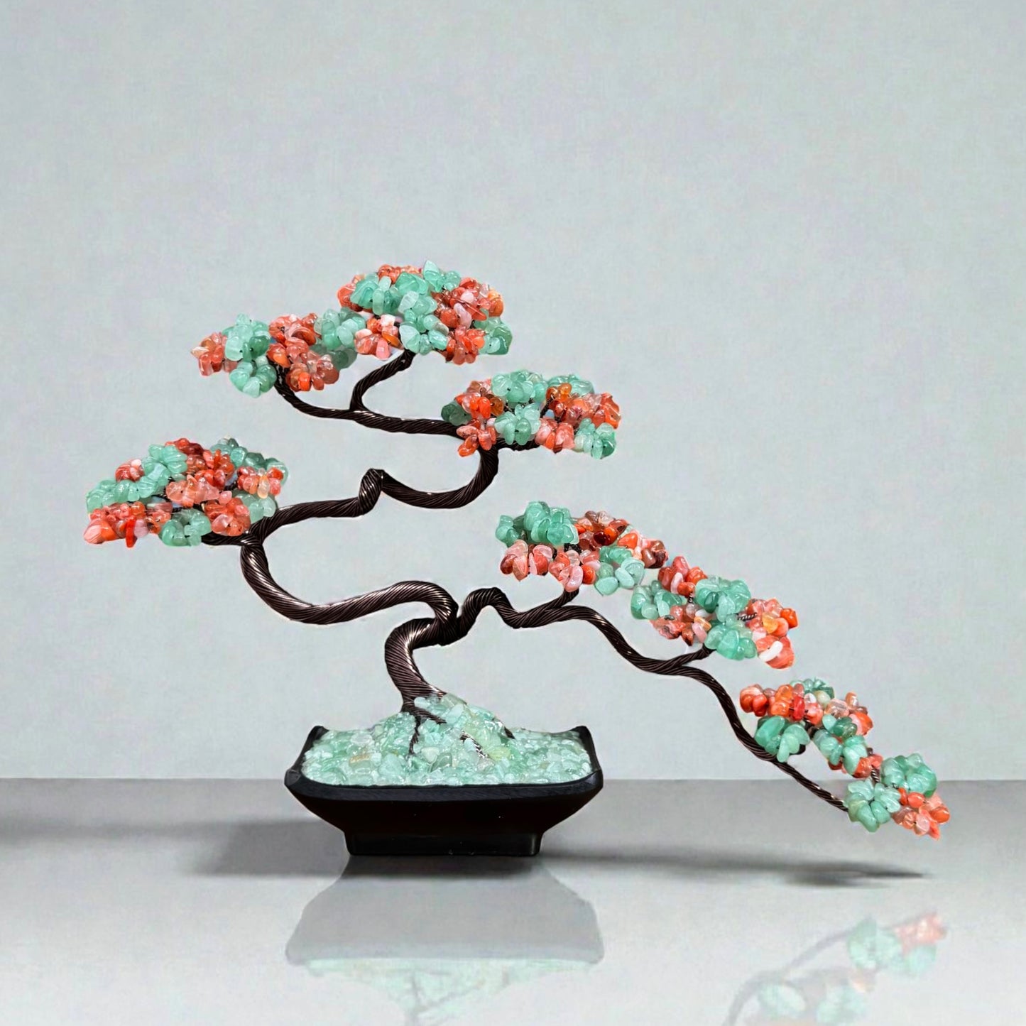 Green Aventurine and Milky Carnelian Bonsai Crystal Tree