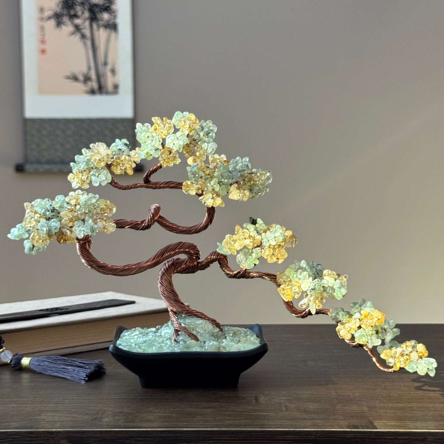 Citrine-Prehnite Bonsai Crystal Tree