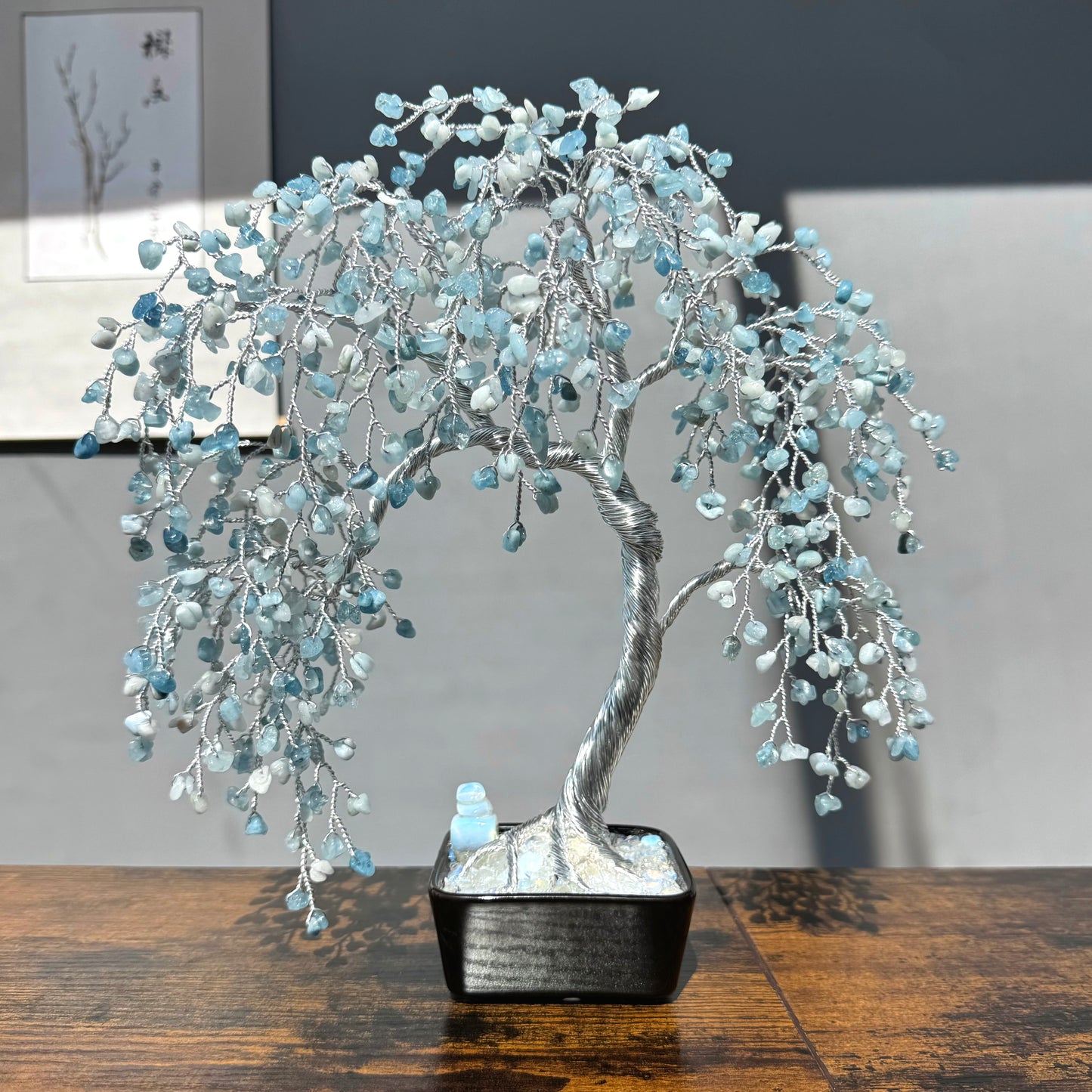 Large Aquamarine Willow Crystal Tree