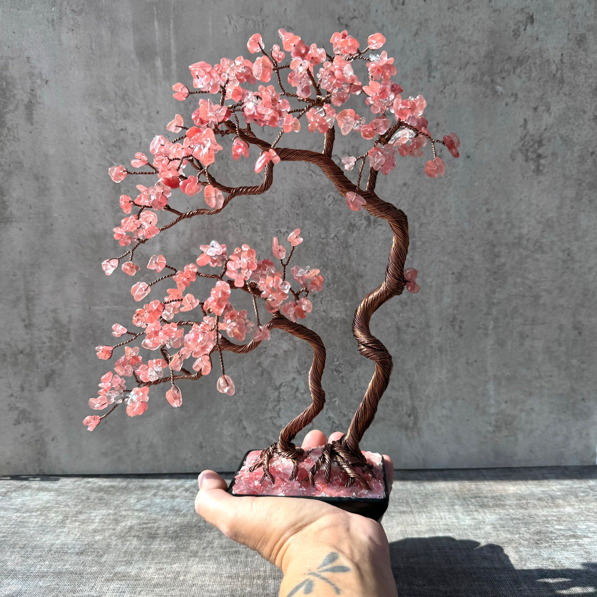 Large Cherry Quartz Crystal Bonsai Tree