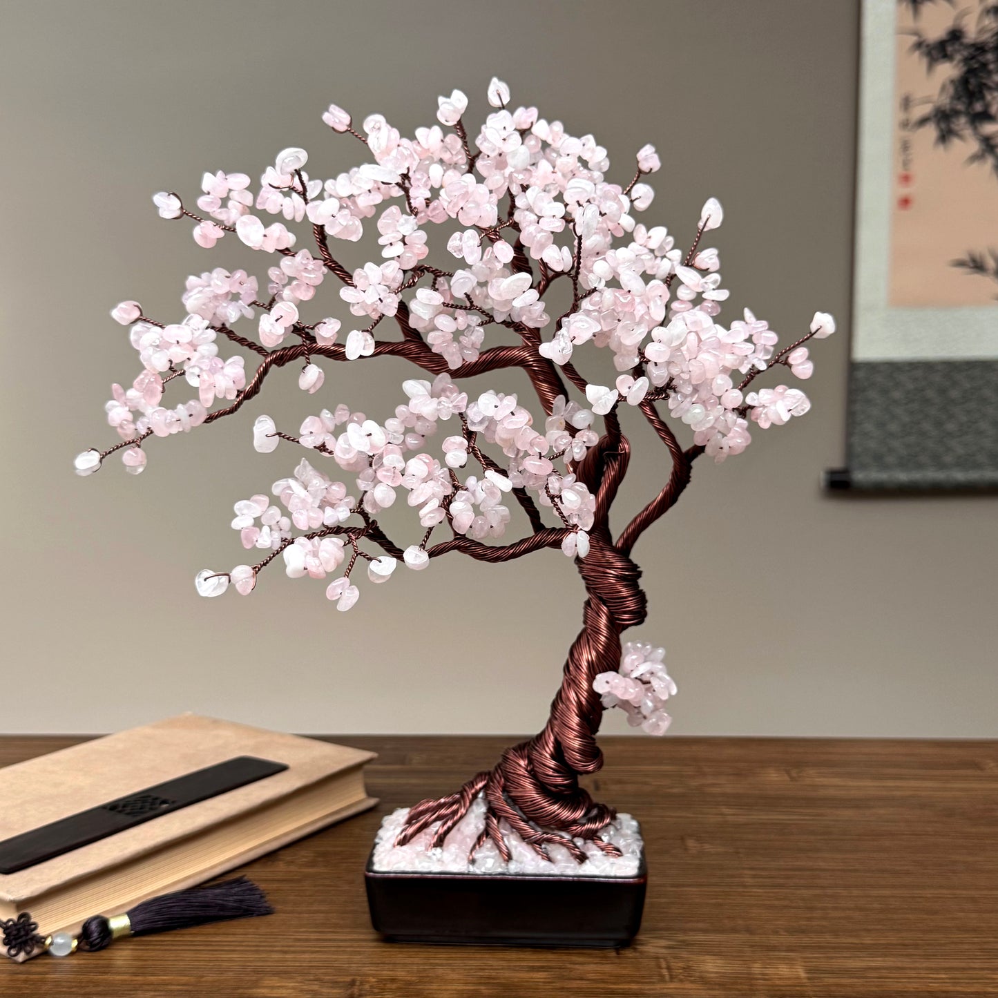 Large Rose Quartz Bonsai Crystal Tree