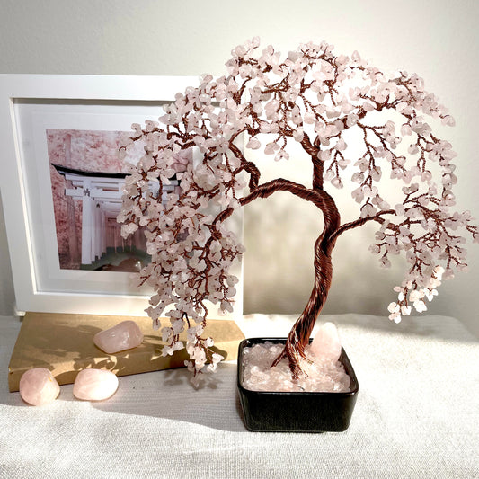 Large Rose Quartz Willow Crystal Tree