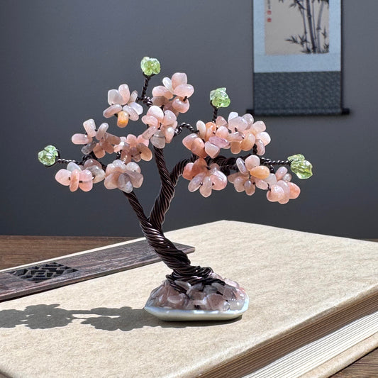 Mini Peach Moonstone Bonsai Crystal Tree
