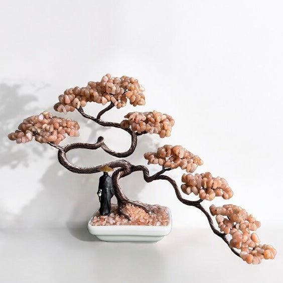 Peach Moonstone Samurai Bonsai Crystal tree