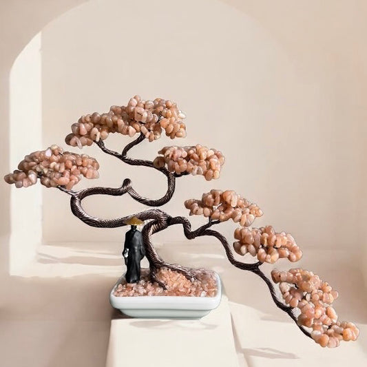 Peach Moonstone Samurai Bonsai Crystal tree