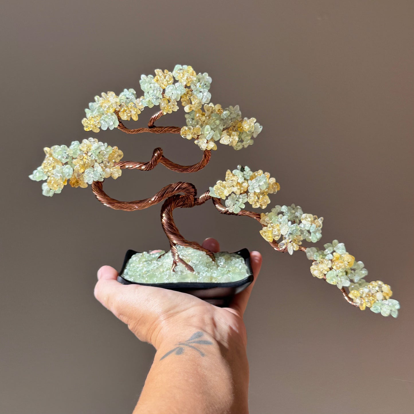 Citrine-Prehnite Bonsai Crystal Tree