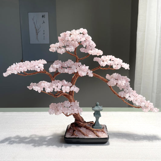 Large Rose Quartz Pagoda Bonsai Crystal Tree