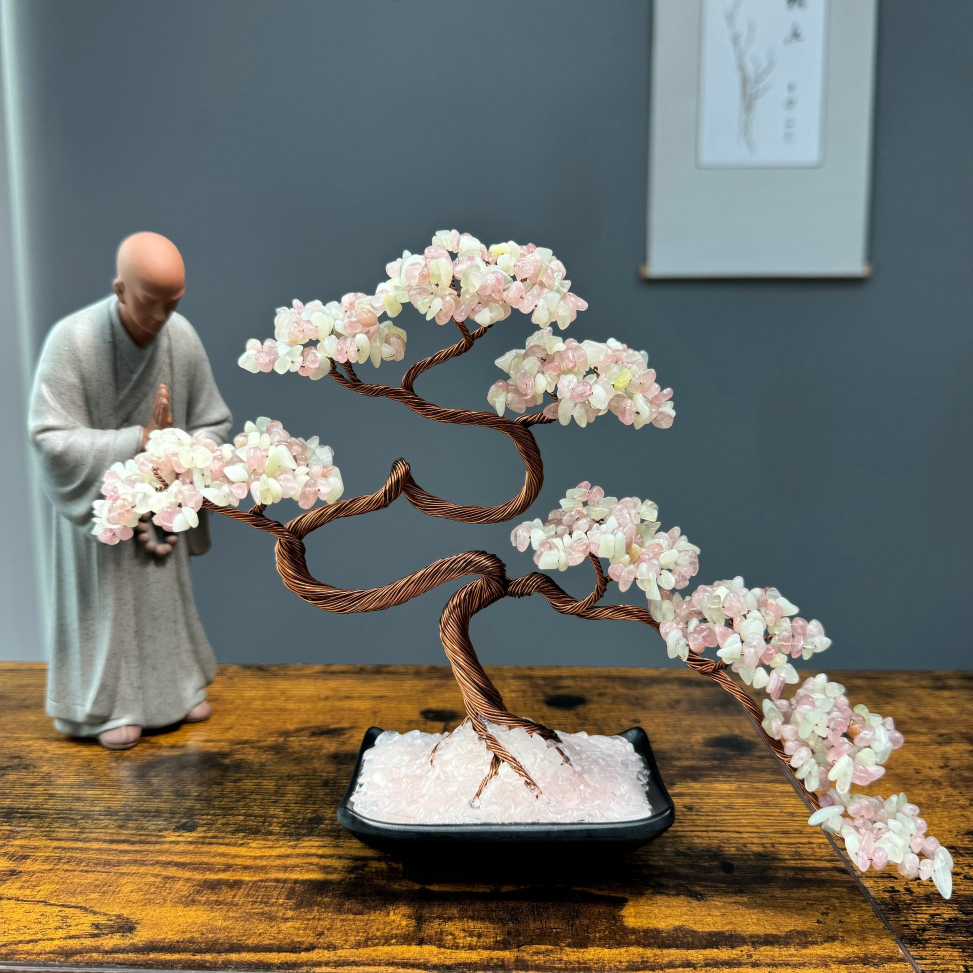 bonsai crystal tree Rose Quartz and Jade Bonsai Crystal Tree – thecrystaltrees.com