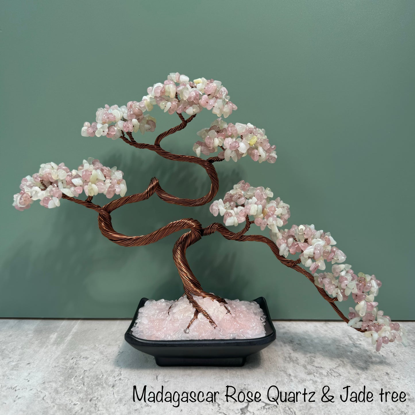 Madagascar Rose Quartz and Jade Bonsai Crystal Tree