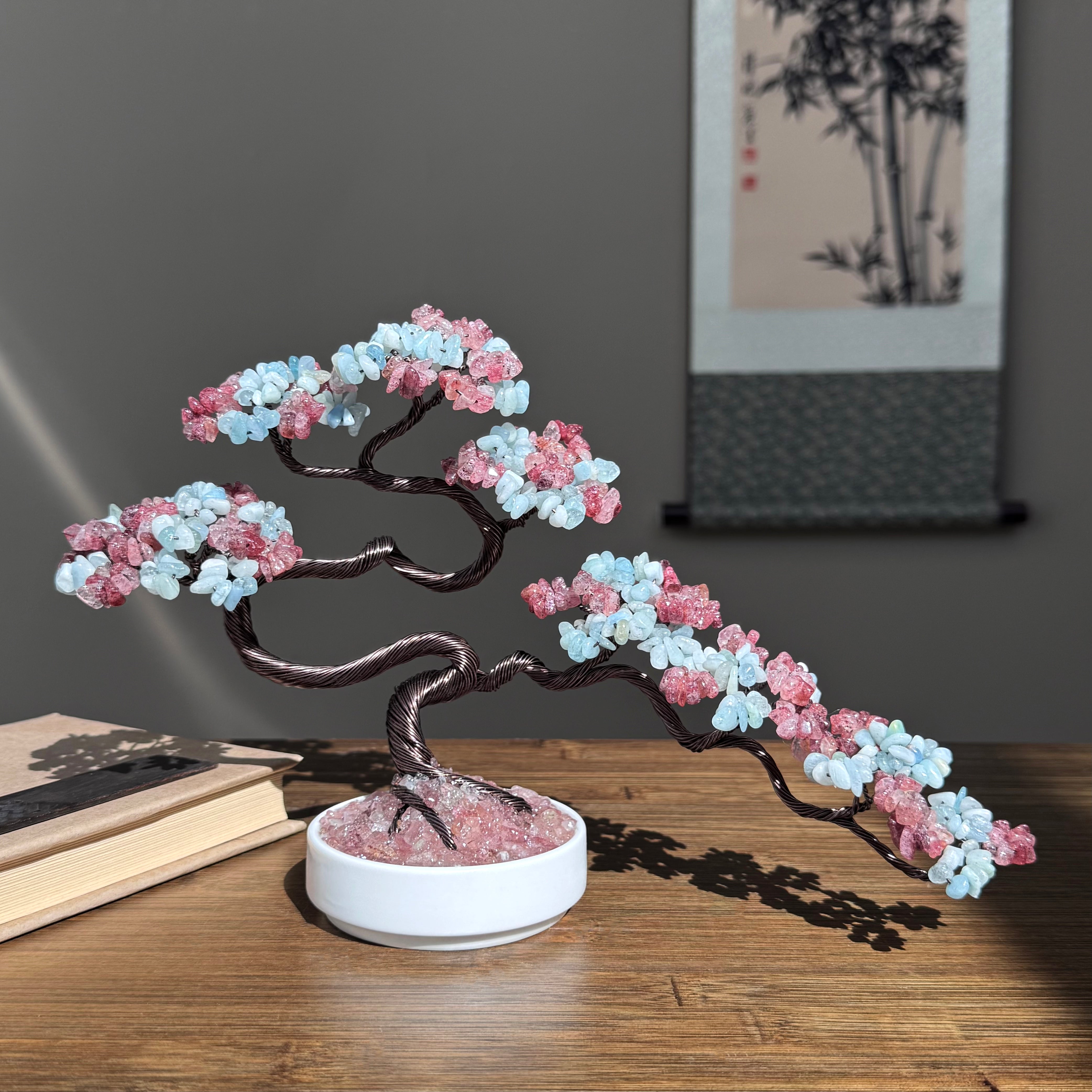 Aquamarine Strawberry Quatrz Bonsai Crystal Tree – thecrystaltrees.com