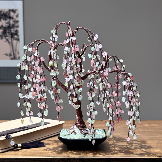 Prehnite, Jade,Strawberry quartz, Rose quartz Willow Crystal Tree